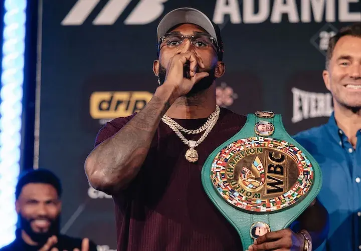 Carlos Adames at a press conference for his fight with Austin "Ammo" Williams. (March 19, 2026)