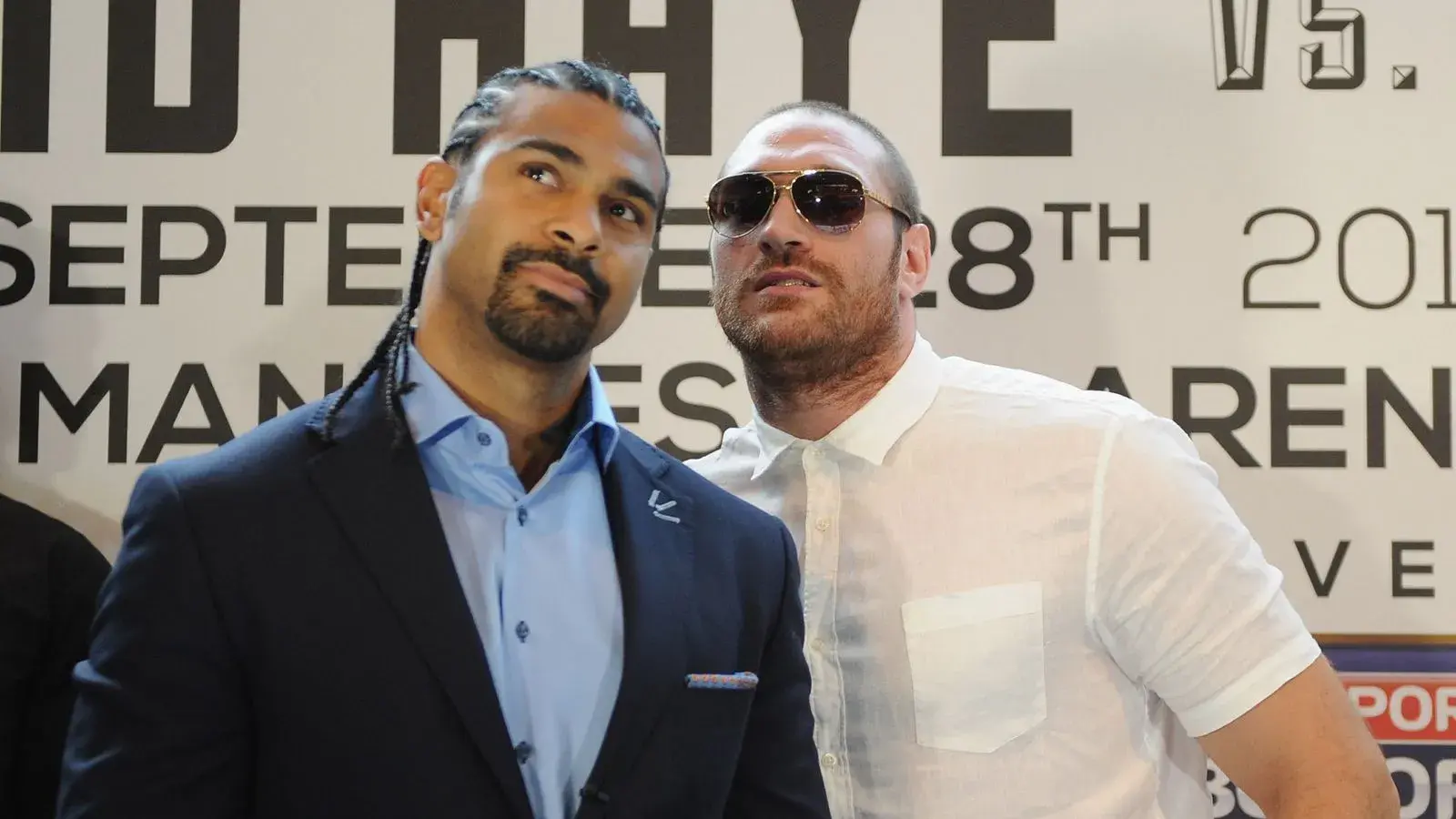 David Haye and Tyson Fury pose ahead of their fight that never happened