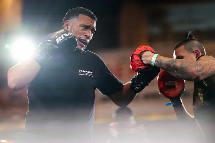 David Benavidez at the media workout for his fight against Gilberto "Zurdo" Ramirez. (April 29, 2026)