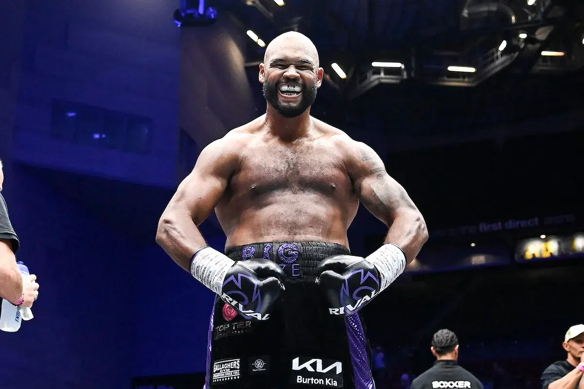 Frazer Clarke celebrates his rapid victory over Lamah Griggs on August 8, 2026