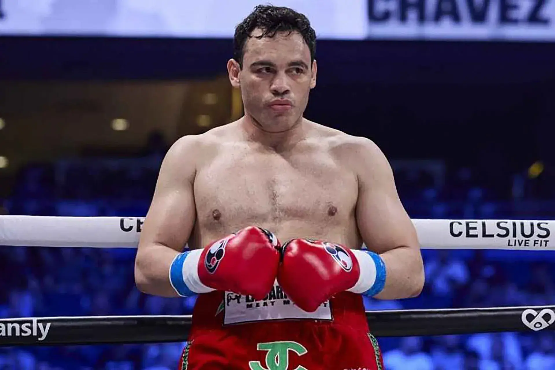 Julio Cesar Chavez Jr. lays against the ropes during his clash with influencer JakePaul at the Honda Center in Anaheim, California. (June 28, 2025)