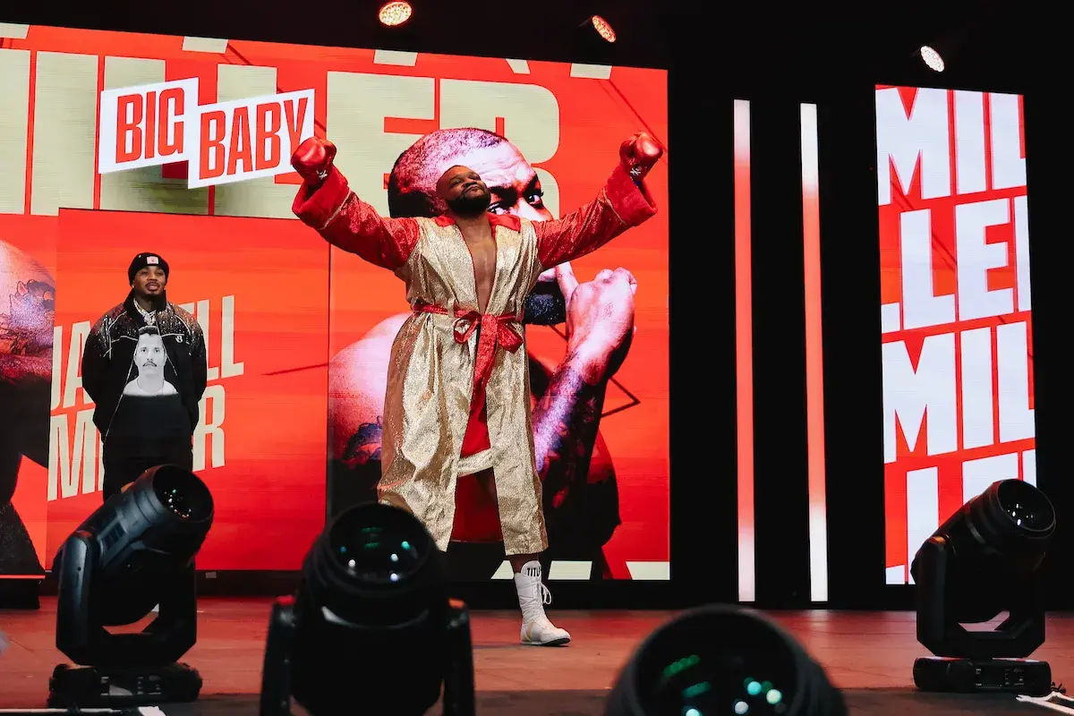 Jarrell Miller makes his ringwalk against Lenier Pero