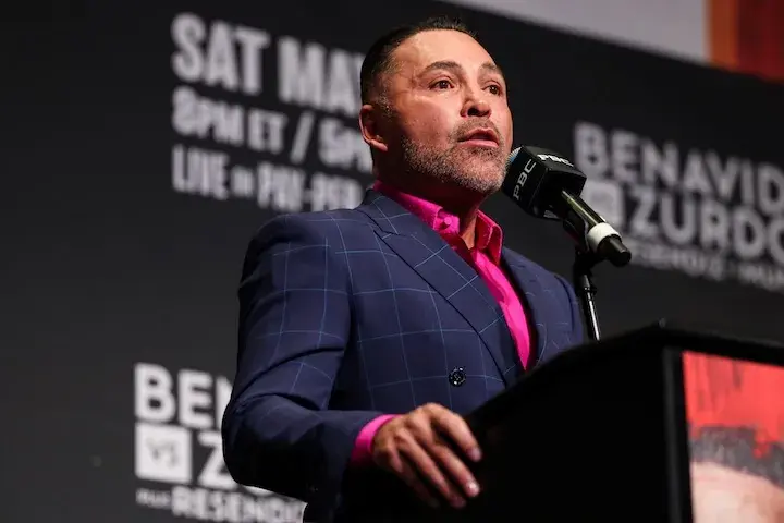 Oscar De La Hoya at the David Benavidez-Gilberto "Zurdo" Ramirez press conference in Las Vegas. (April 30, 2026)