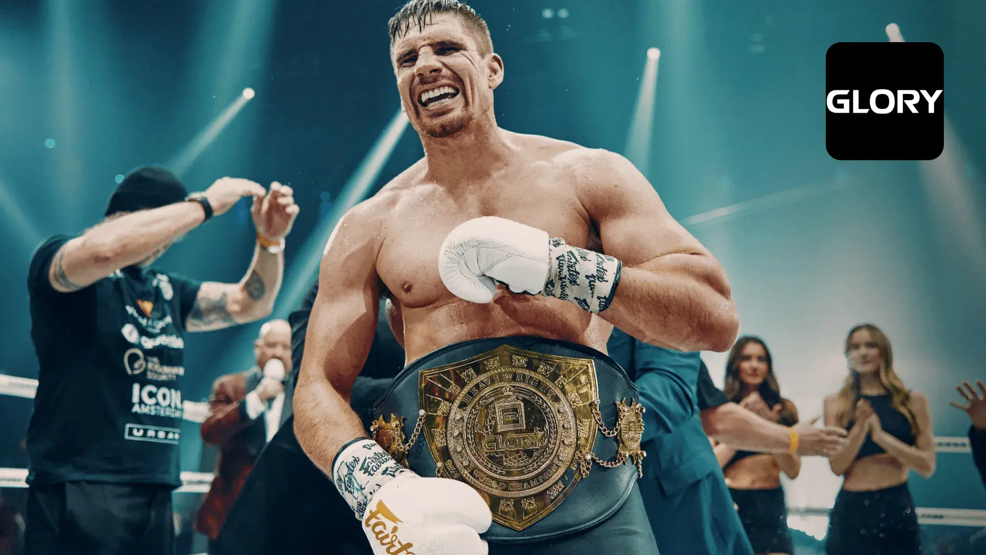 Rico Verhoeven celebrates with his GLORY kickboxing championship