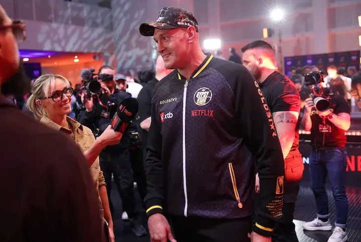 Tyson Fury at the weigh-in for his fight against Arslanbek Makhmudov. (April 10, 2026)