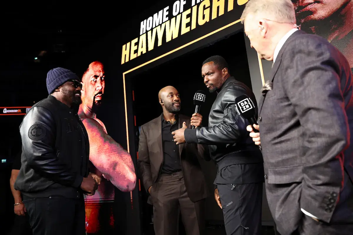 Old rivals Derek Chisora [left] and Dillian Whyte ham it up on DAZN