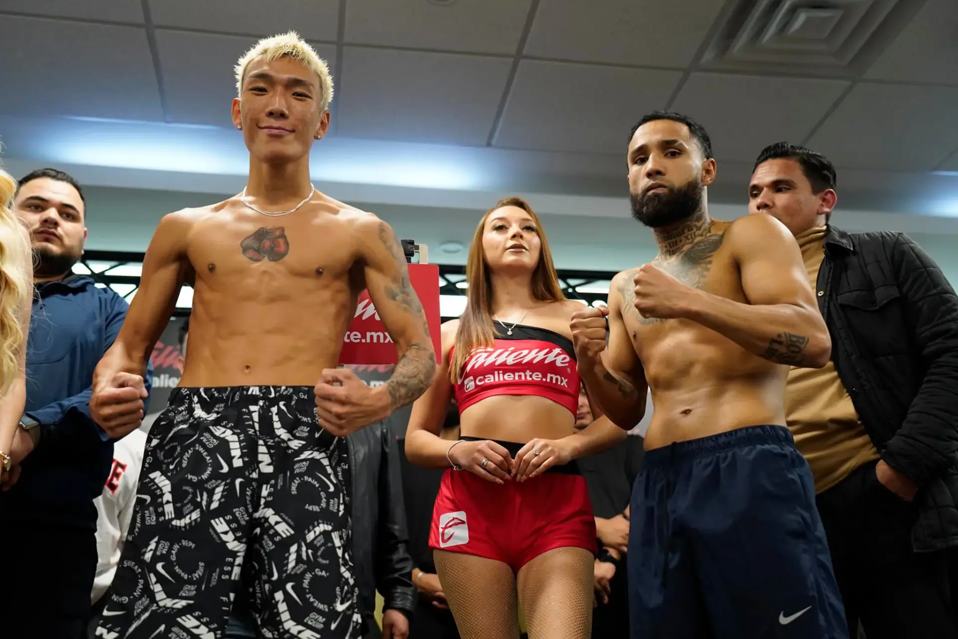 Luis Nery and Kyonosuke Kameda after their weigh-in.