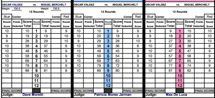 Valdez Berchelt Official Scorecards