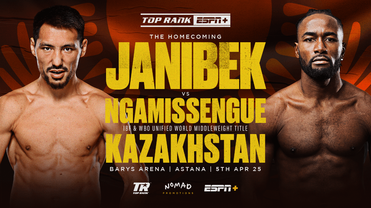 Janibek Alimkhanuly vs. Anauel Ngamissengue fight poster 2025