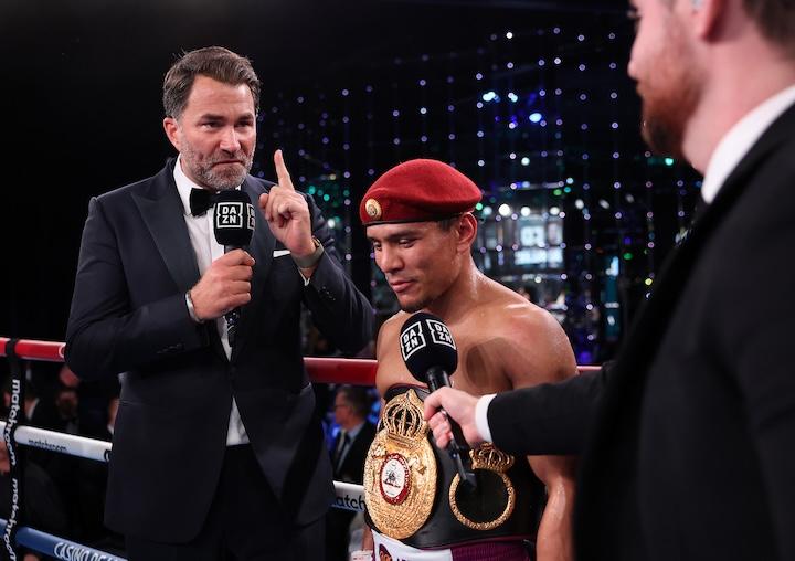 Murodjon Akhmadaliev Eddie Hearn Photo Mark Robinson Matchroom Boxing