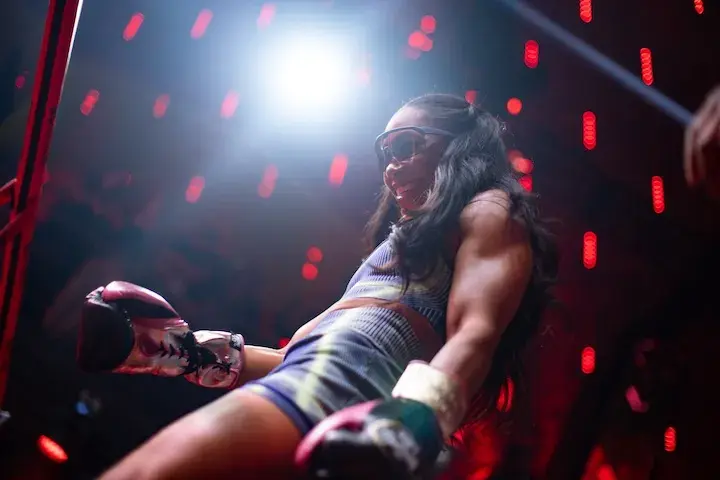 Alycia Baumgardner is pictured at a media event on December 16, 2025, ahead of her boxing match with Leila Beaudoin.