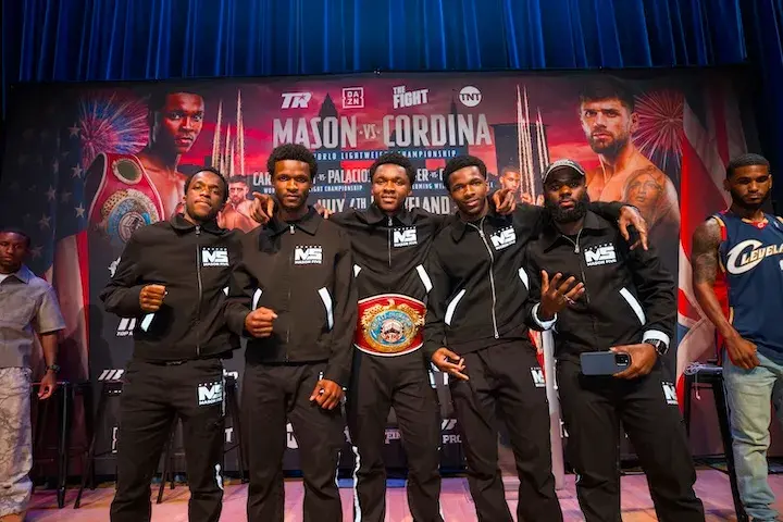 Abdullah Mason with his brothers at the press conference to announce his fight against Joe Cordina. (May 5, 2026)