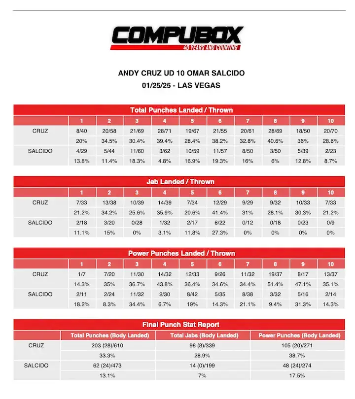 Andy Cruz Omar Salcido CompuBox Stats