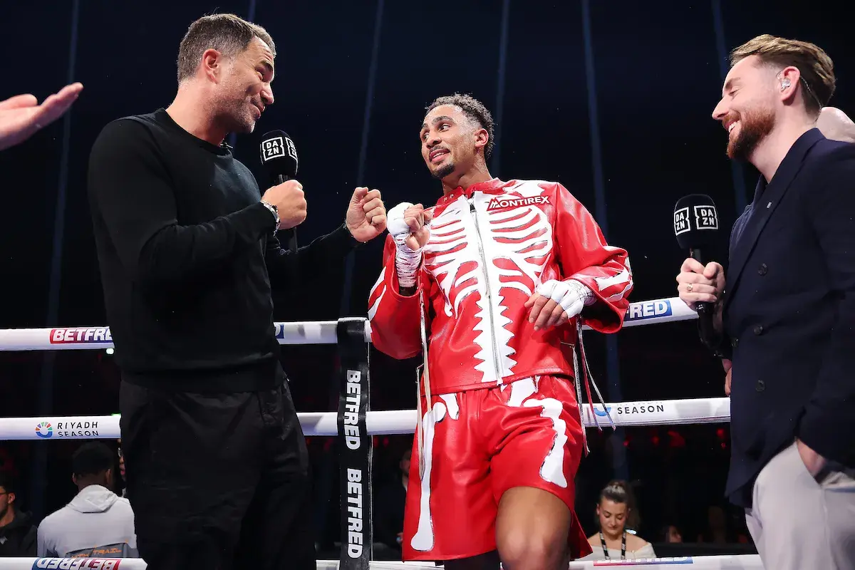 Ben Whittaker listens to the gushing praise of his promoter Eddie Hearn on April 18, 2026