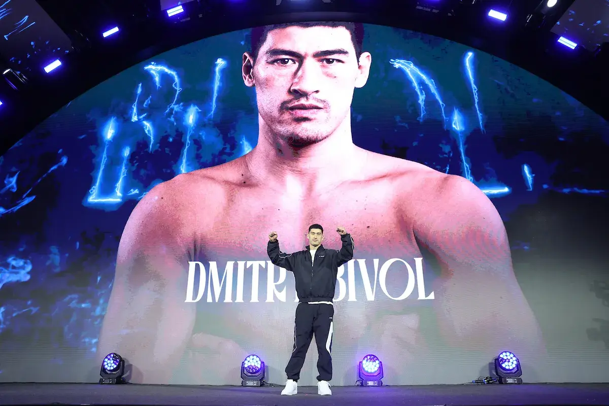 Dmitry Bivol at a grand arrival ahead of a boxing match against Artur Beterbiev.