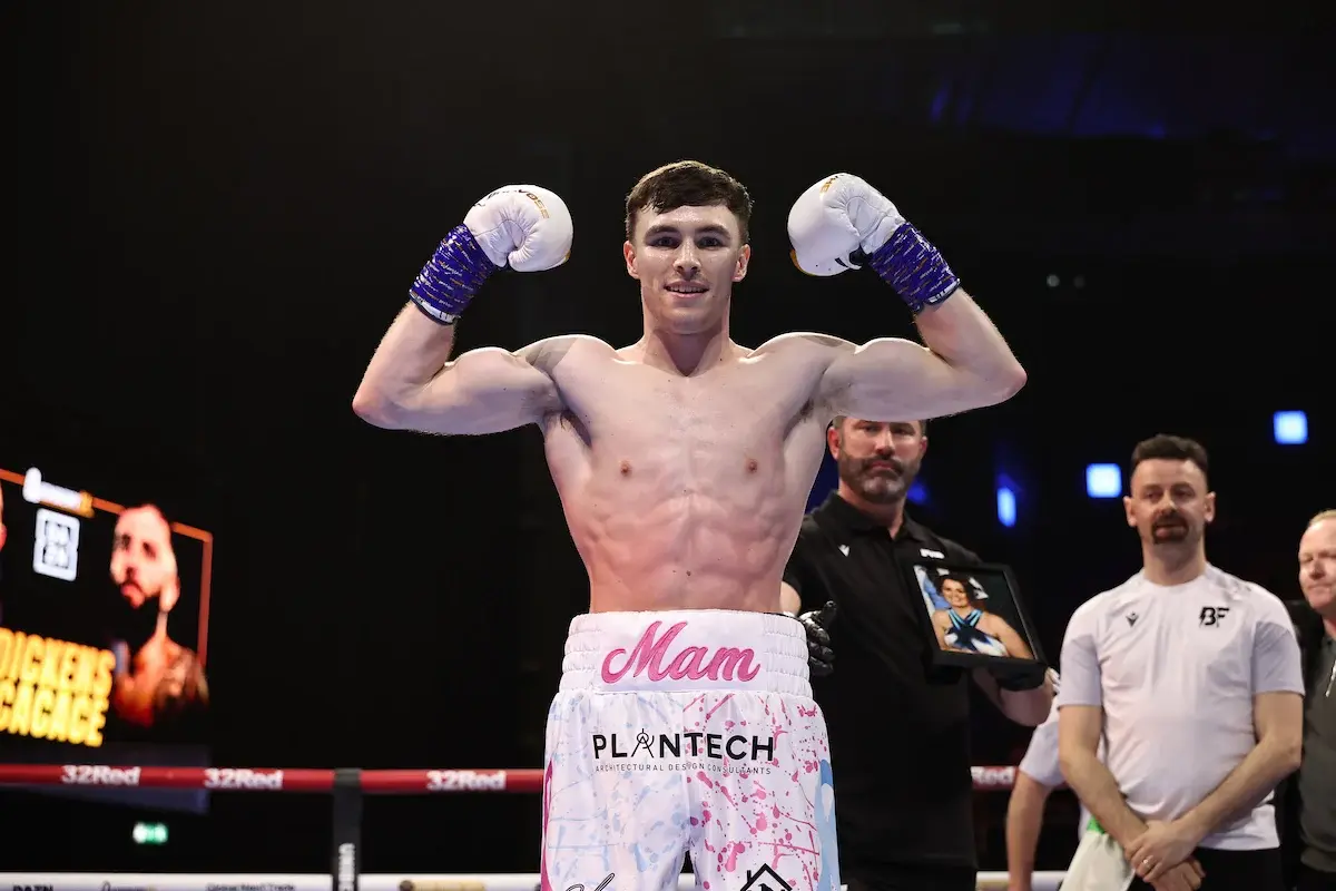 Bobbi Flood celebrates winning his professional debut in March 2026