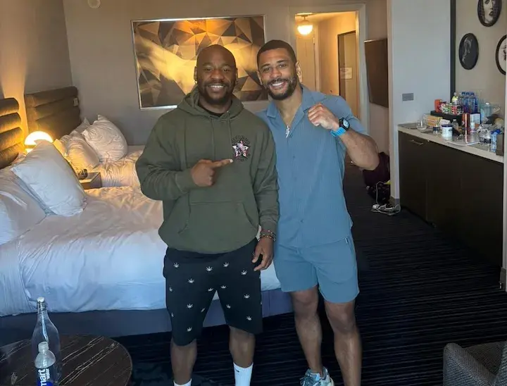 Brandon Adams (left) and Caoimhin Agyarko (right) take a photo after their Ill-fated main event boutt. (April 11, 2026)