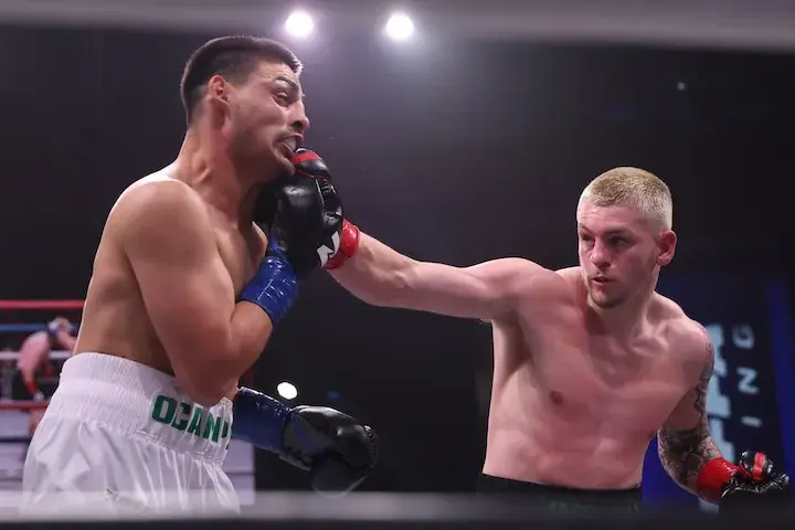 Callum Walsh scores with his right against Carlos Ocampo in the main event of the first Zuffa Boxing card on January 23, 2026