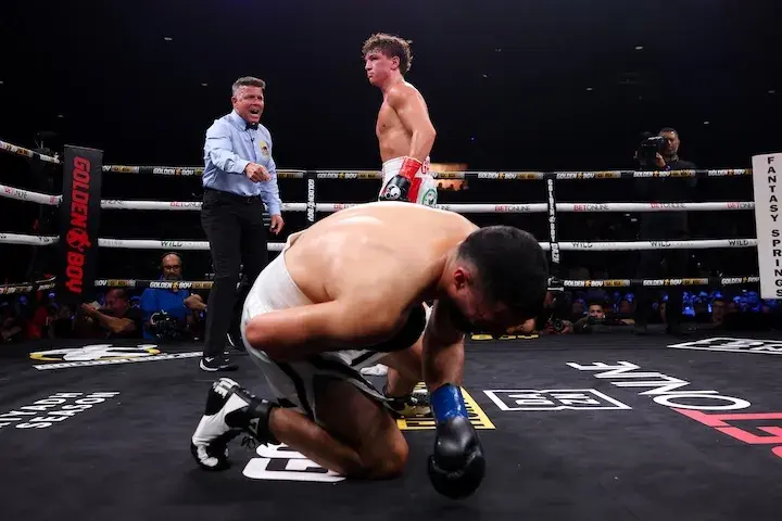 Cayden Griffiths stands in the background after knocking down David Ramirez on July 24, 2025.