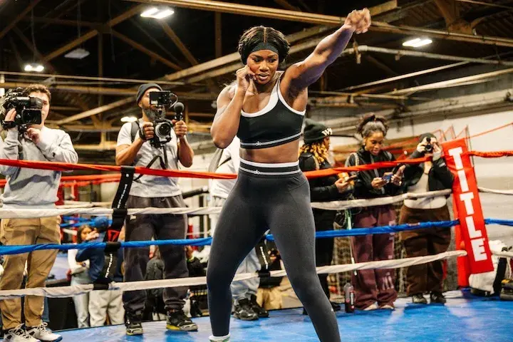 Claressa Shields at the media workout for her rematch with Franchon Crews-Dezurn on February 20, 2026.