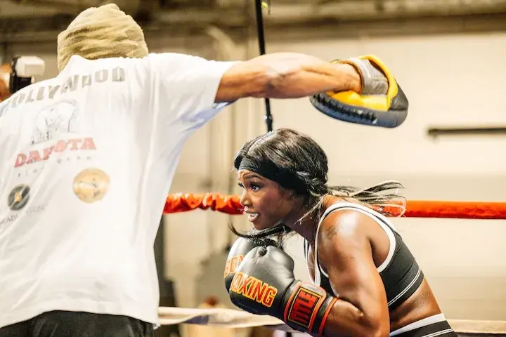 Claressa Shields at the media workout for her rematch with Franchon Crews-Dezurn on February 20, 2026.