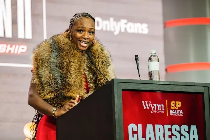 Claressa Shields arrives at the press conference for her fight against Franchon Crews-Dezurn. Photo taken on January 23, 2026