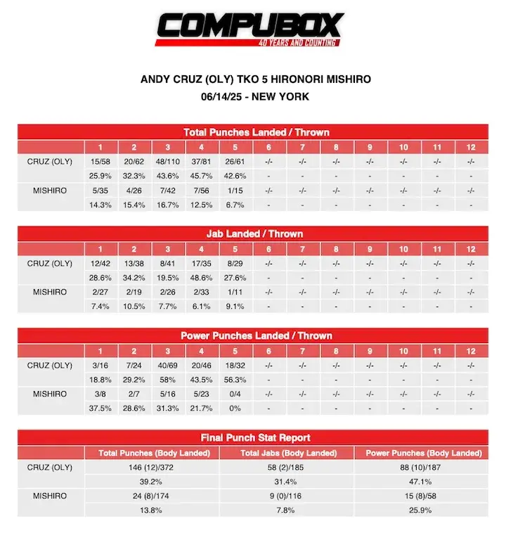 CompuBox ANDY CRUZ TKO5 HIRONORI MISHIRO