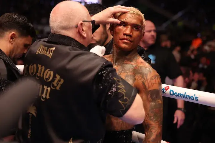 Conor Benn celebrates his win over Regis Prograis at Tottenham, England. (April 11, 2026)