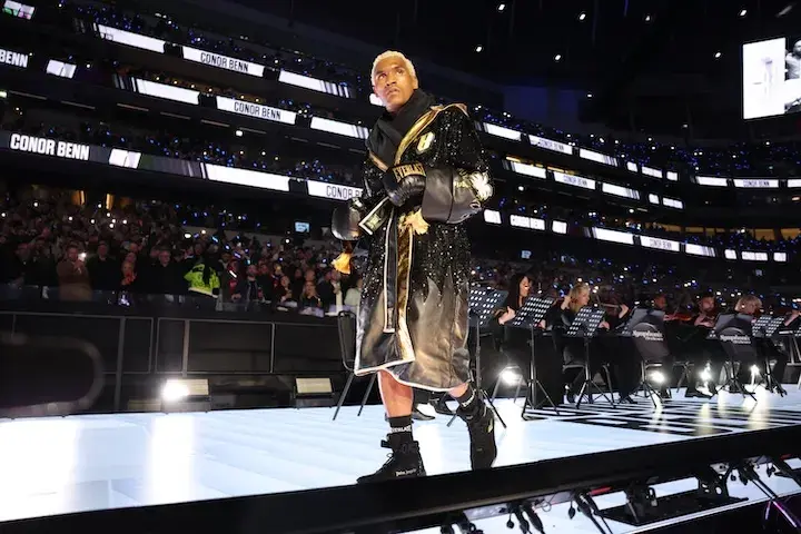 Conor Benn walks to the ring for his fight against Regis Prograis at Tottenham, England. (April 11, 2026)