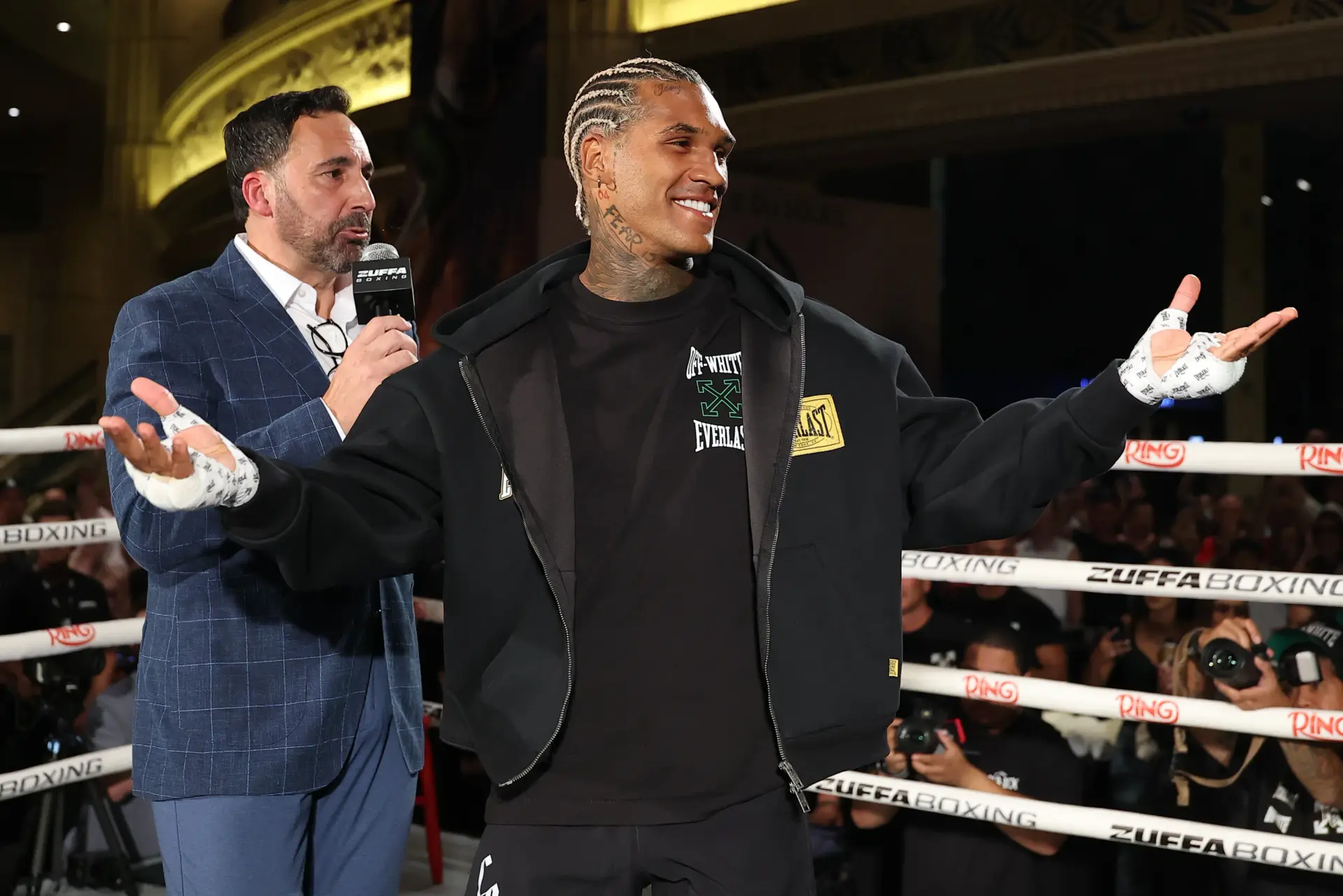 Conor Benn at the open media workout for his fight with Ryan Garcia