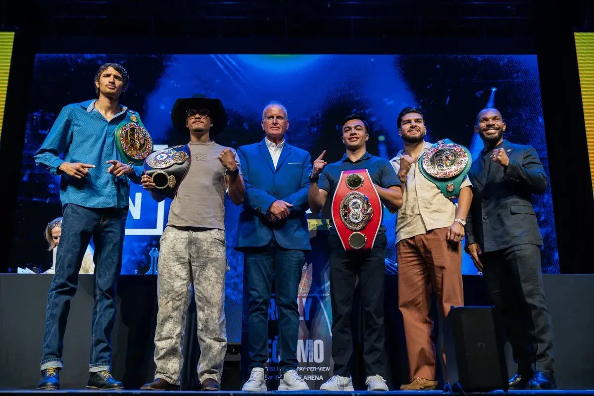 Britton Hardin [far right] at the press conference to announce the alliance between DAZN and PBC
