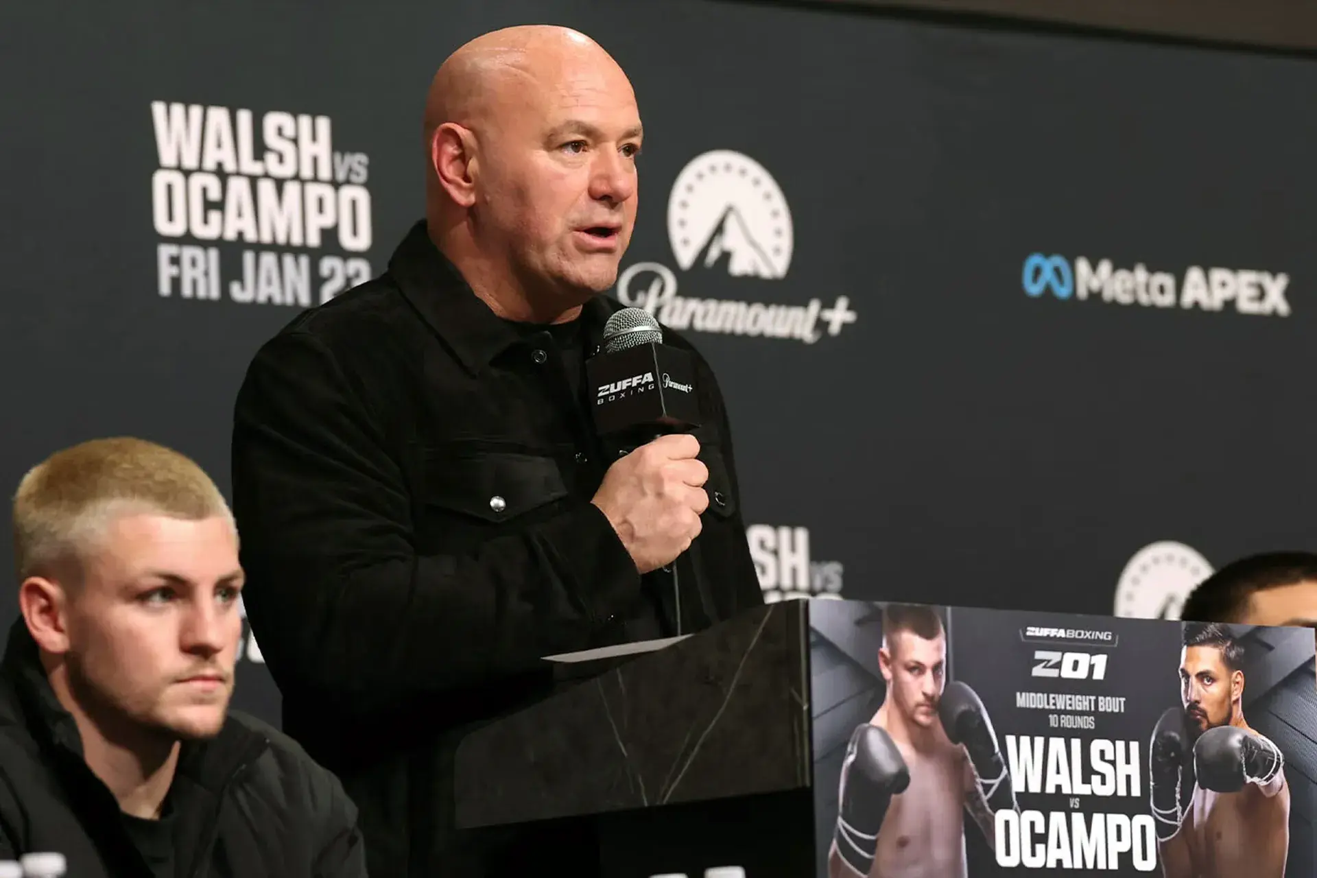 Dana White address the media during the Zuffa Boxing 01 post-fight press conference in Las Vegas, Nevada (January 23, 2026)