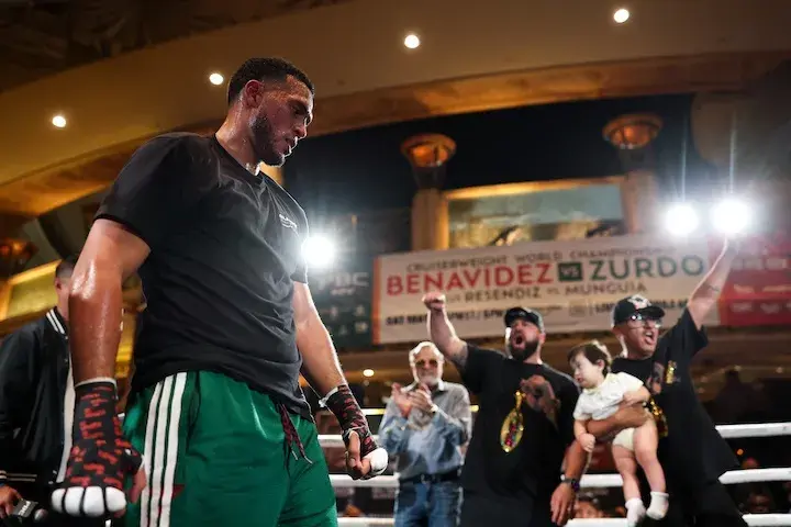 David Benavidez at the media workout for his fight against Gilberto "Zurdo" Ramirez. (April 29, 2026)