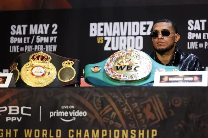 David Benavidez at the press conference for his bout against Gilberto "Zurdo" Ramirez. (February 21, 2026)