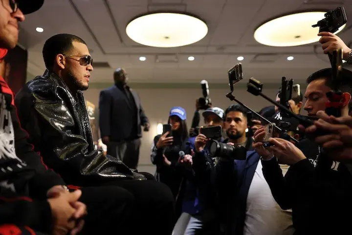 David Benavidez at the press conference for his bout against Gilberto "Zurdo" Ramirez. (February 21, 2026)