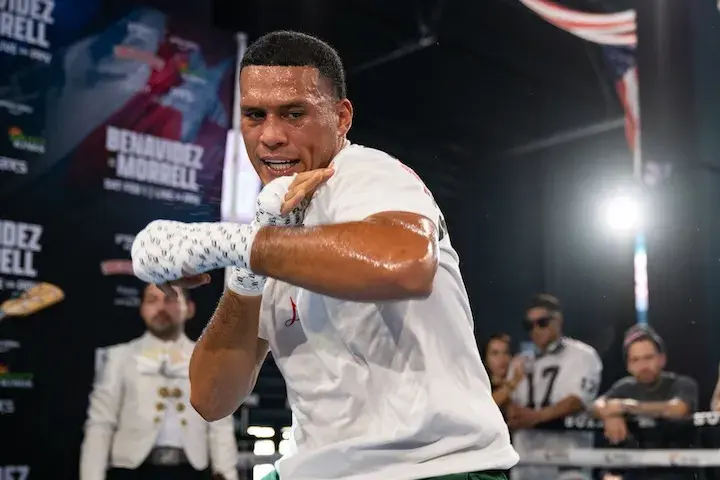 David Benavidez at a media workout ahead of his fight with David Morrell.