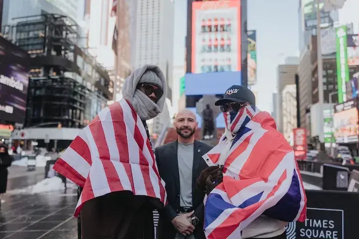 Deontay Wilder (left) and Derek Chisora (right) face off in New York City on February 2, 2026.