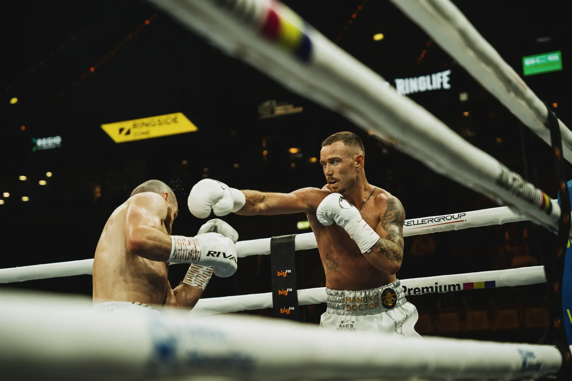 Paddy Donovan fires a right hand at Karen Chukhadzhian