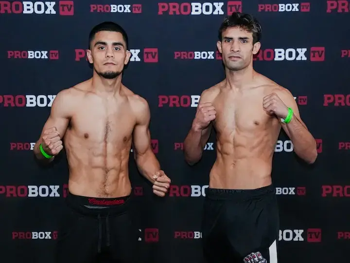 Edward Vazquez (left) and Grimardi Machuca (right) hit the scales for their fight on ProBox TV. (February 26, 2026)