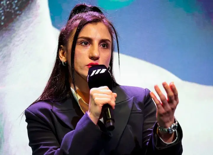 IBF women's lightweight titleholder Elif Nur Turhan at a press conference on January 29, 2026 ahead of her fight with Taylah Gentzen