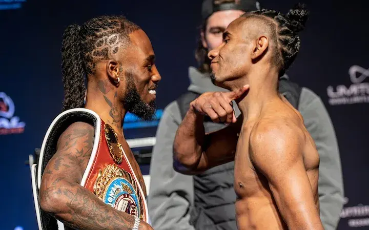 Elijah Pierce (left) and Lorenzo Parra (right) face off after making weight. (February 27, 2026)