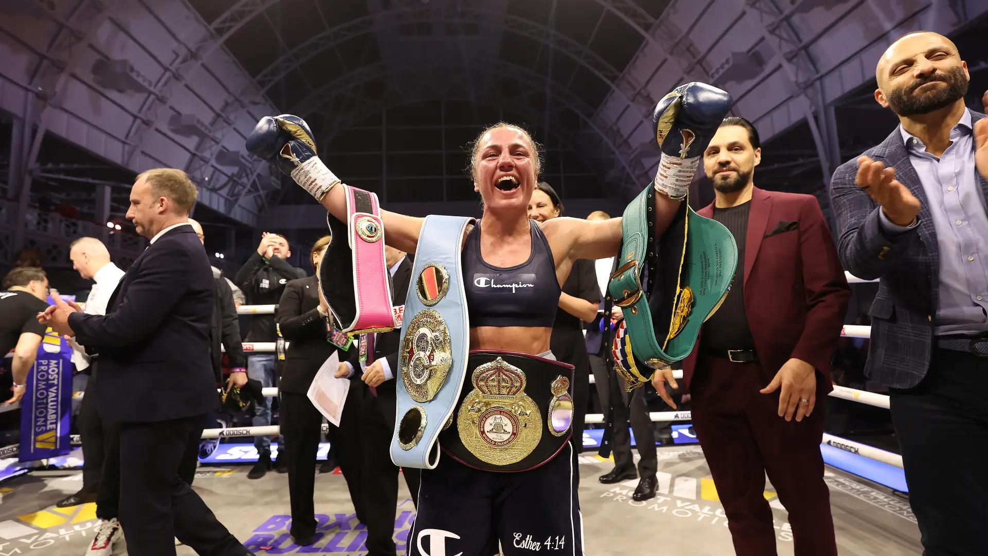 Ellie Scotney shows off her belts.