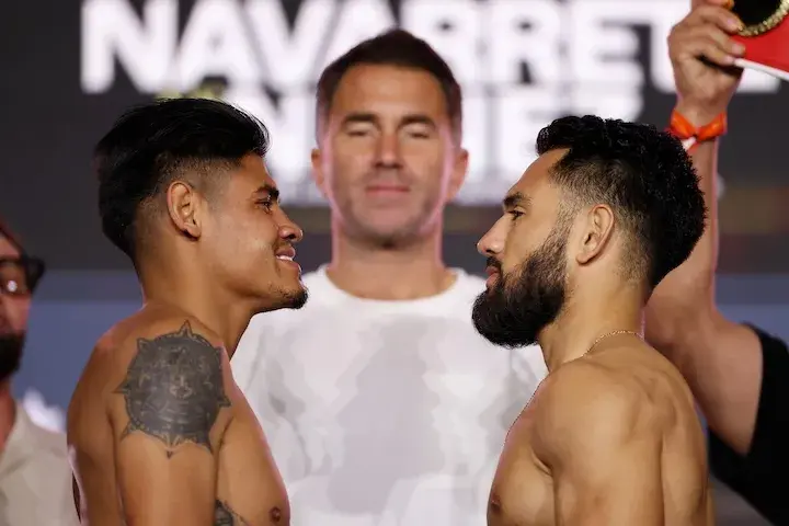 Emanuel Navarrete (left) and Eduardo Nunez (right) at the weigh-in for their fight. (February 27, 2026)