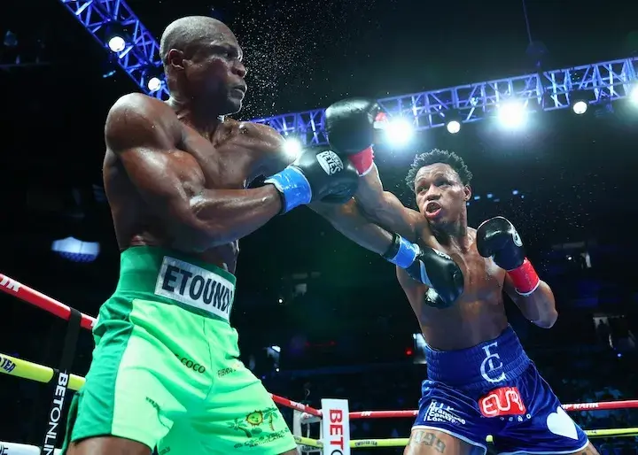 Euri Cedeno (right) lands a punch on Etoundi Michel William during their fight on January 31, 2026.