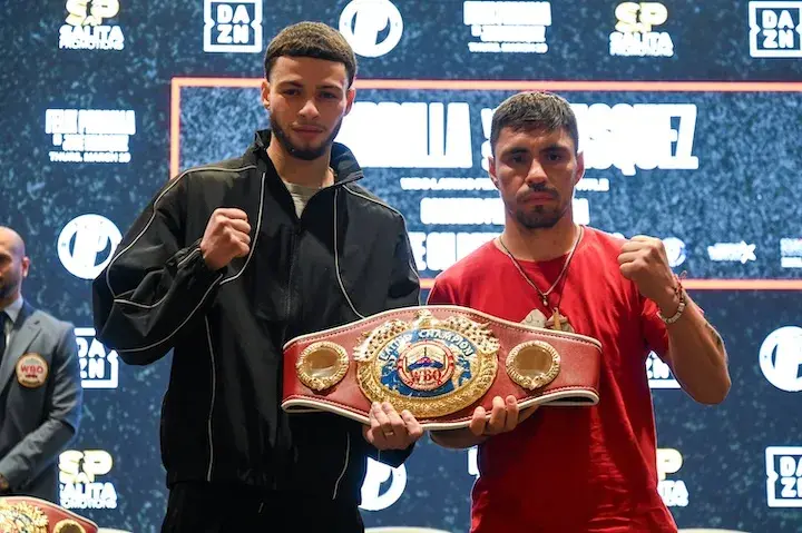 Felix Parrilla (left) and Jose Velasquez (right) pose at press conference. (March 17, 2026)