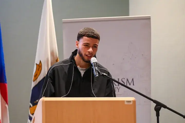 Felix Parrilla speaks at a press conference ahead of his fight with Jose Velasquez. (March 17, 2026)