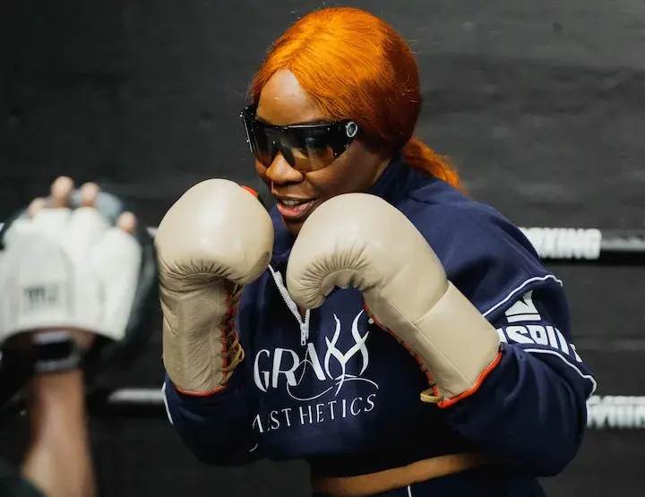 Franchon Crews-Dezurn at a media workout ahead of her fight with Claressa Shields on February 13, 2026.