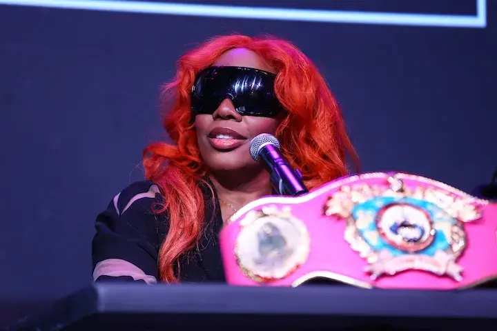 Franchon Crews Dezurn speaks at a press conference on December 16, 2025, ahead of her rematch with Claressa Shields.