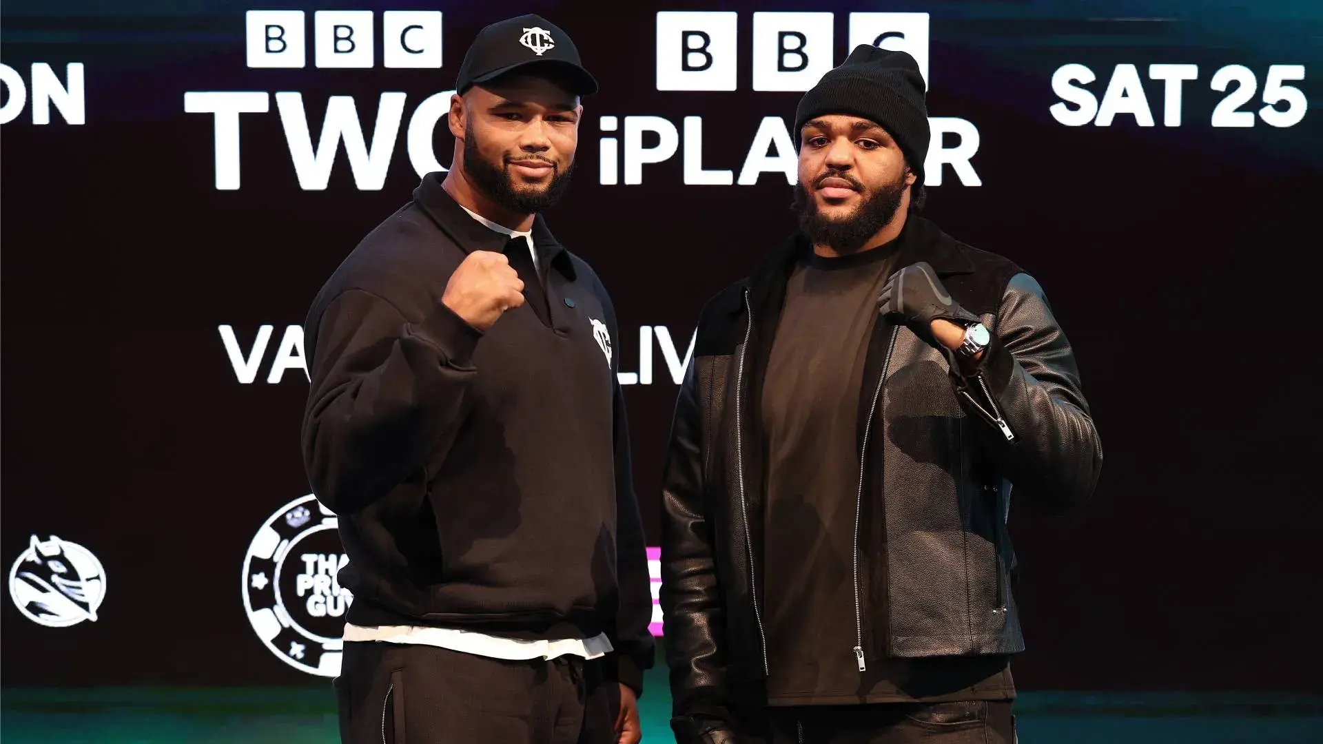 Frazer Clarke and Jeamie TKV pose during BBC presser