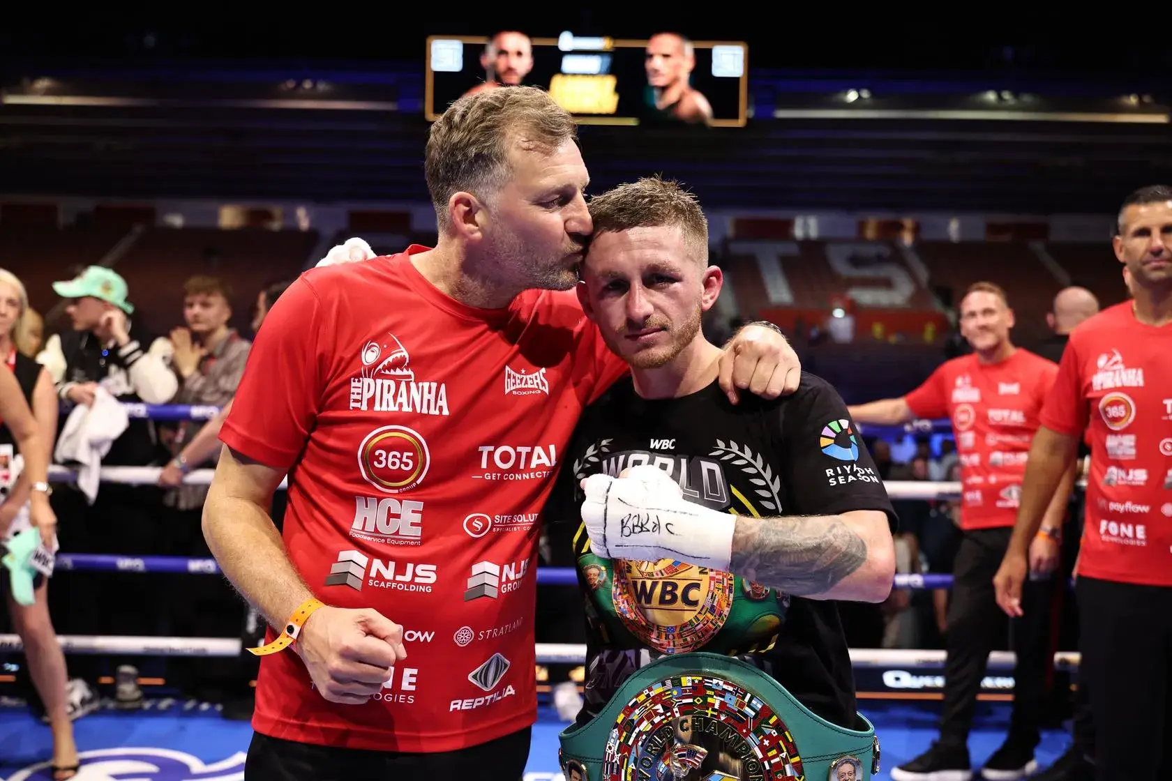 Trainer Wayne Batten and Ryan Garner revel in victory over Michael Magnesi